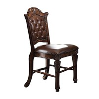 Acme Vendome Faux Leather Tufted Counter Height Dining Chair In Cherry Set Of 2