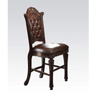 Acme Vendome Faux Leather Tufted Counter Height Dining Chair In Cherry Set Of 2