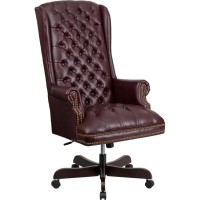 High Back Traditional Fully Tufted Burgundy LeatherSoft Executive Swivel Ergonomic Office Chair with Arms