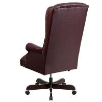 High Back Traditional Fully Tufted Burgundy LeatherSoft Executive Swivel Ergonomic Office Chair with Arms
