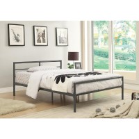 Clean minimalist youth bed in a rich gunmetal finishLow, straight headboard is open for a light look and feelChoose between twin and full sizeConstructed with steelSlat kit included