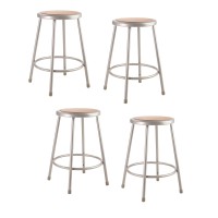 (4 Pack) National Public Seating 24 Heavy Duty Steel Stool, Grey