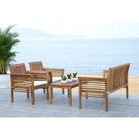 Safavieh Outdoor Collection Carson Natural/ Beige Cushions 4-Piece Conversation Patio Set