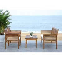 Safavieh Outdoor Collection Carson Natural/ Beige Cushions 4-Piece Conversation Patio Set