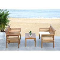 Safavieh Outdoor Collection Carson Natural/ Beige Cushions 4-Piece Conversation Patio Set