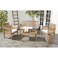 Safavieh Outdoor Collection Carson Natural/ Beige Cushions 4-Piece Conversation Patio Set