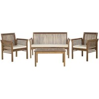 Safavieh Outdoor Collection Carson Natural/ Beige Cushions 4-Piece Conversation Patio Set