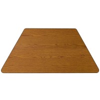 Mobile 29''W X 57''L Trapezoid Oak Thermal Laminate Activity Table - Height Adjustable Short Legs