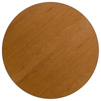 Mobile 48'' Round Oak Thermal Laminate Activity Table - Height Adjustable Short Legs