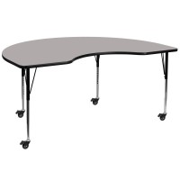 Mobile 48''W X 96''L Kidney Grey Hp Laminate Activity Table - Standard Height Adjustable Legs