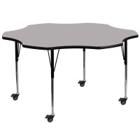 Mobile 60'' Flower Grey Thermal Laminate Activity Table - Standard Height Adjustable Legs