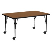 Flash Furniture Wren Mobile 24''W X 60''L Rectangular Oak Hp Laminate Activity Table - Height Adjustable Short Legs