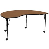 Flash Furniture Mobile 48''W X 96''L Kidney Oak Thermal Laminate Activity Table - Standard Height Adjustable Legs