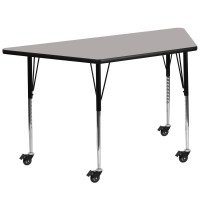 Mobile 22.5''W X 45''L Trapezoid Grey Hp Laminate Activity Table - Standard Height Adjustable Legs