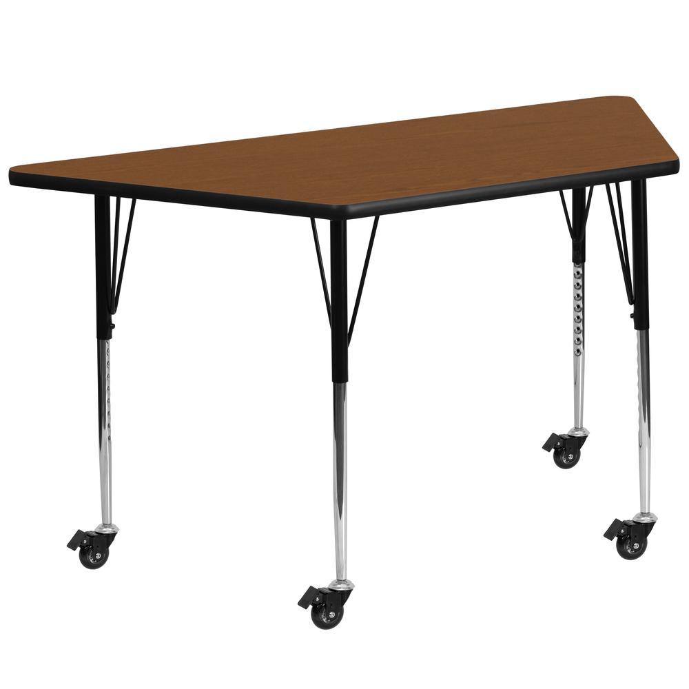 Mobile 29''W X 57''L Trapezoid Oak Hp Laminate Activity Table - Standard Height Adjustable Legs