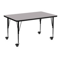 Mobile 30''W X 48''L Rectangular Grey Thermal Laminate Activity Table - Height Adjustable Short Legs