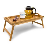 Relaxdays Bamboo Wooden Bed, Serving Tray With Folding Legs And Carrying Handles, 21.5 X 47 X 27 Cm, Brown