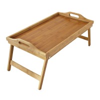 Relaxdays Bamboo Wooden Bed, Serving Tray With Folding Legs And Carrying Handles, 21.5 X 47 X 27 Cm, Brown