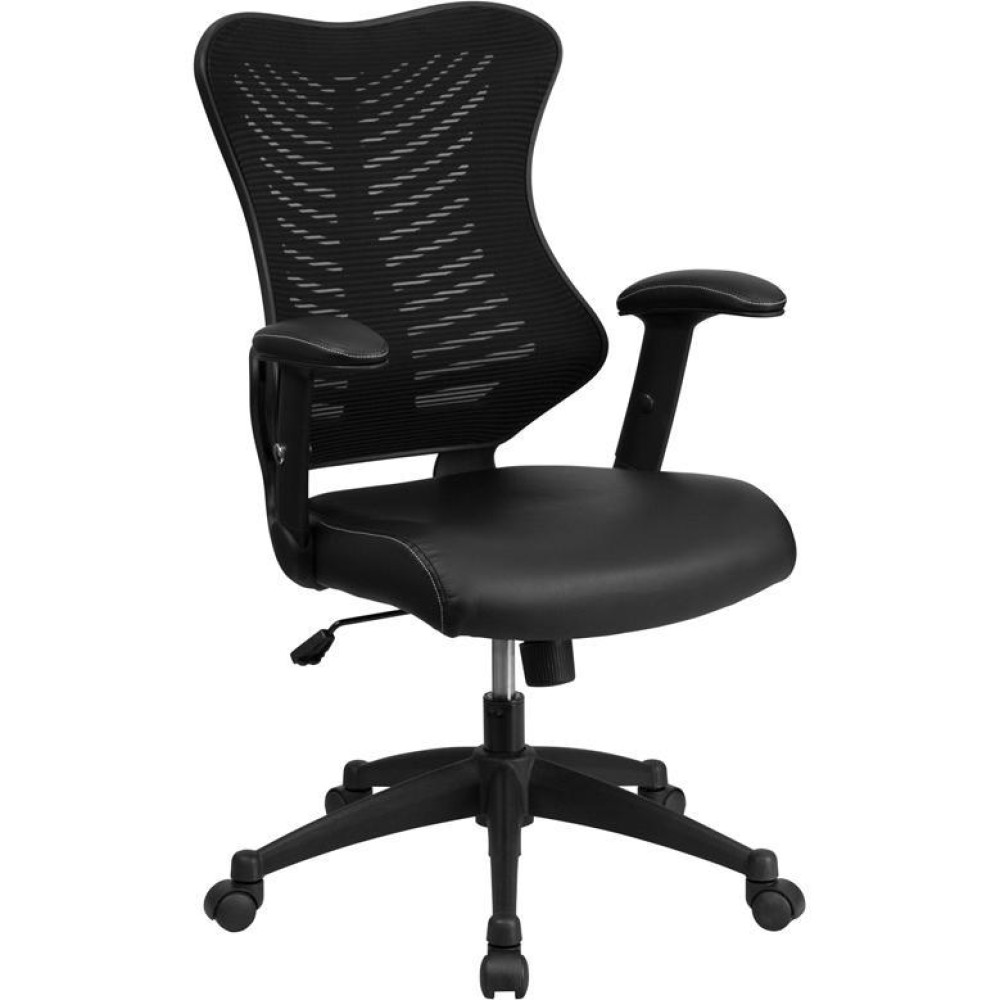 High Back Designer Black Mesh Executive Swivel Ergonomic Office Chair With Leathersoft Seat And Adjustable Arms