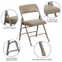 Flash Furniture Hercules Series Curved Triple Braced & Double Hinged Beige Vinyl Upholstered Metal Folding Chair