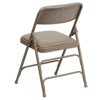 Flash Furniture Hercules Series Curved Triple Braced & Double Hinged Beige Vinyl Upholstered Metal Folding Chair