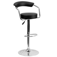 Flash Furniture Cruz Contemporary Yellow Vinyl Adjustable Height Barstool With Arms And Chrome Base