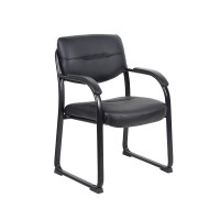 Black Leather Sled Base Side Guest Chair With Arms