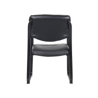 Black Leather Sled Base Side Guest Chair With Arms