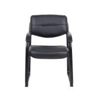 Black Leather Sled Base Side Guest Chair With Arms