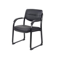 Black Leather Sled Base Side Guest Chair With Arms