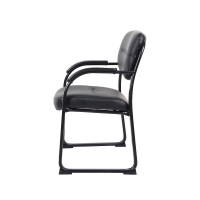 Black Leather Sled Base Side Guest Chair With Arms