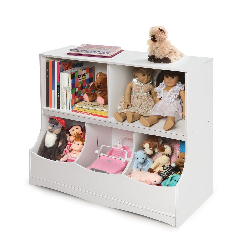 Badger Basket Multi-Bin Toy Storage Organizer And Book Shelf For Kids - White