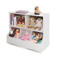 Badger Basket Multi-Bin Toy Storage Organizer And Book Shelf For Kids - White