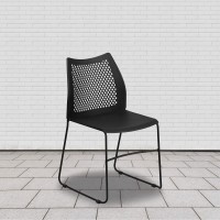 Flash Furniture Hercules Series 661 Lb. Capacity Black Stack Chair With Air-Vent Back And Black Powder Coated Sled Base