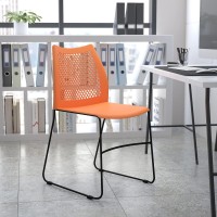 Flash Furniture Hercules Series 661 Lb. Capacity Orange Stack Chair With Air-Vent Back And Black Powder Coated Sled Base