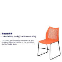 Flash Furniture Hercules Series 661 Lb. Capacity Orange Stack Chair With Air-Vent Back And Black Powder Coated Sled Base