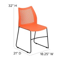 Flash Furniture Hercules Series 661 Lb. Capacity Orange Stack Chair With Air-Vent Back And Black Powder Coated Sled Base