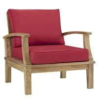 Modway Marina 3 Piece Outdoor Patio Teak Sofa Set In Natural Red