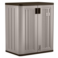 Suncast Base Storage Cabinet Heavyduty Resin Multiwall Storage With Shelves 9 Cubic Feet Capacity Platinum Metallicslate