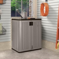 Suncast Base Storage Cabinet Heavyduty Resin Multiwall Storage With Shelves 9 Cubic Feet Capacity Platinum Metallicslate