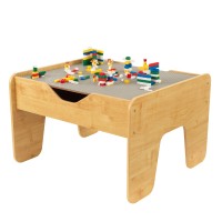 Kidkraft Reversible Wooden Activity Table With Board With 195 Building Bricks - Gray & Natural, Gift For Ages 3+