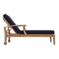 Modway Marina Premium Grade A Teak Wood Outdoor Patio Chaise Lounge Chair In Natural Navy