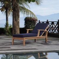 Modway Marina Premium Grade A Teak Wood Outdoor Patio Chaise Lounge Chair In Natural Navy