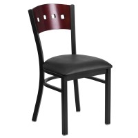 Flash Furniture Hercules Series Black 4 Square Back Metal Restaurant Chair - Mahogany Wood Back, Black Vinyl Seat