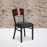 Flash Furniture Hercules Series Black 4 Square Back Metal Restaurant Chair - Mahogany Wood Back, Black Vinyl Seat