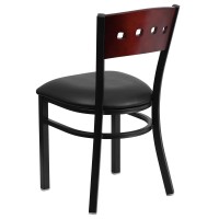 Flash Furniture Hercules Series Black 4 Square Back Metal Restaurant Chair - Mahogany Wood Back, Black Vinyl Seat