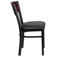 Flash Furniture Hercules Series Black 4 Square Back Metal Restaurant Chair - Mahogany Wood Back, Black Vinyl Seat