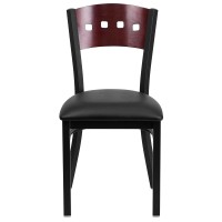 Flash Furniture Hercules Series Black 4 Square Back Metal Restaurant Chair - Mahogany Wood Back, Black Vinyl Seat