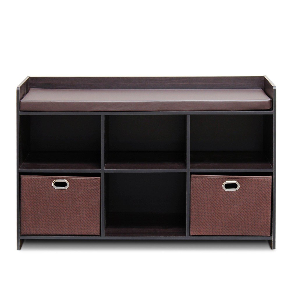 Furinno 13138Ex/Ex/Br Economical Storage Bench With Comfy Cushion, Espresso/Brown, Solid
