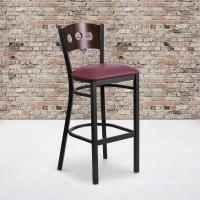 Flash Furniture Hercules Series Black 3 Circle Back Metal Restaurant Barstool - Walnut Wood Back, Burgundy Vinyl Seat